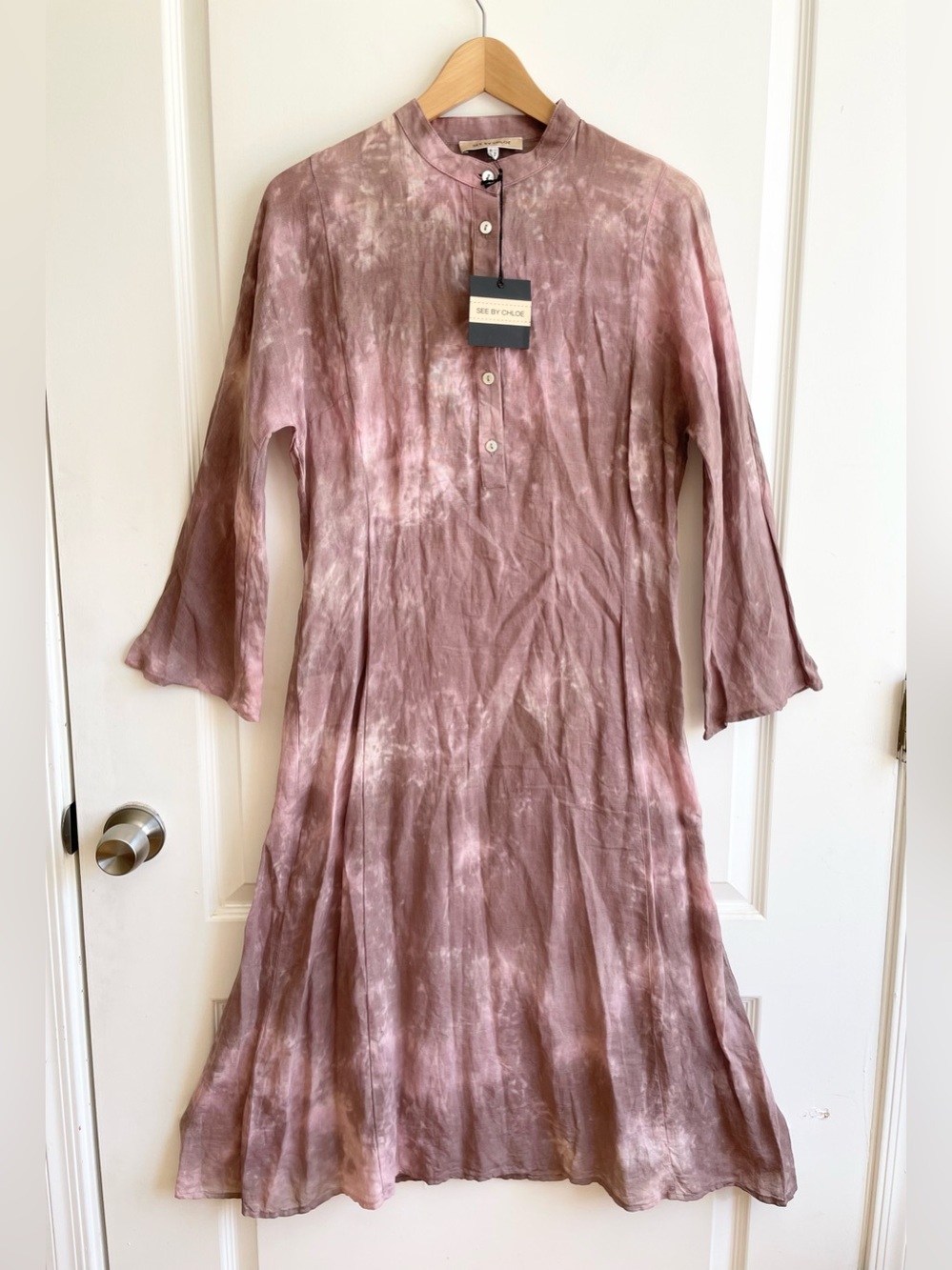 Vintage Chloe Cotton Linen Tie Dye Tunic Dress Boho Size 12